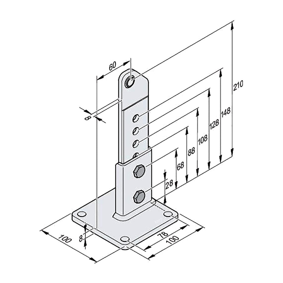 SOMMER Torpfostenbeschlag steigende Tore 60/210 twist 200 E/EL 100X100